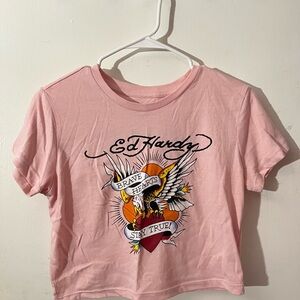 Ed Hardy Brave Hearts Pink Tee
